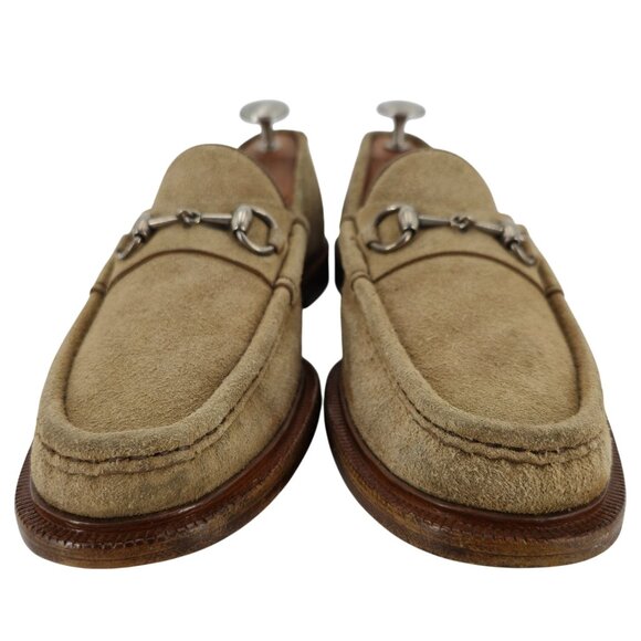 Distressed Gucci Italy Men's size 9 Tan Sand Suede Dress Shoes Horsebit Loafers - Picture 2 of 13